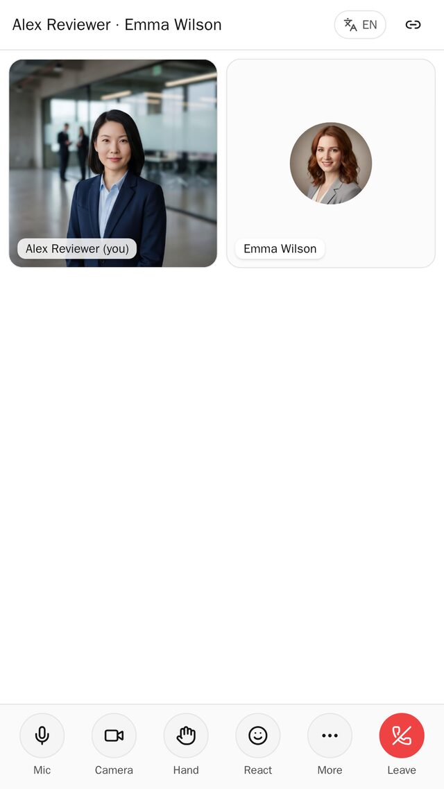 A video call with Emma Wilson in the Geta.Team Android app