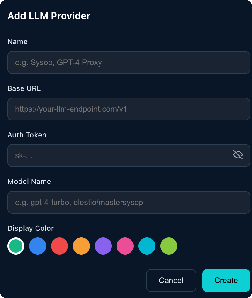 Add LLM Provider form